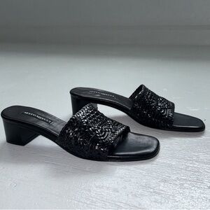 Sesto Meucci Leather Woven Slide‎ Wedge Sandals Sz 8 Black